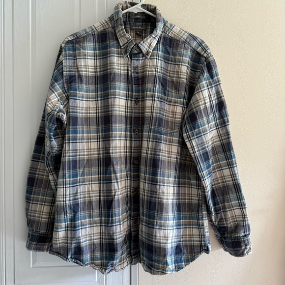 Eddie Bauer Button Down Shirt Men's Large Blue Plaid Flannel Cotton Long Sleeve - Picture 2 of 8